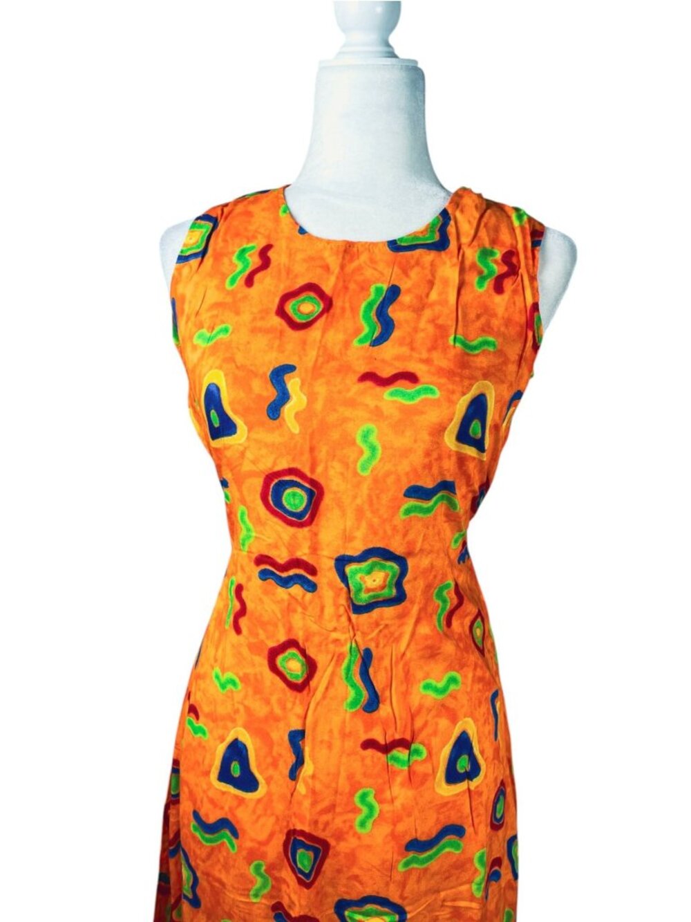 VTG 90s Groovy Rayon Maxi Dress Psychedelic Boho Sun Dress Sz S - Picture 5 of 12